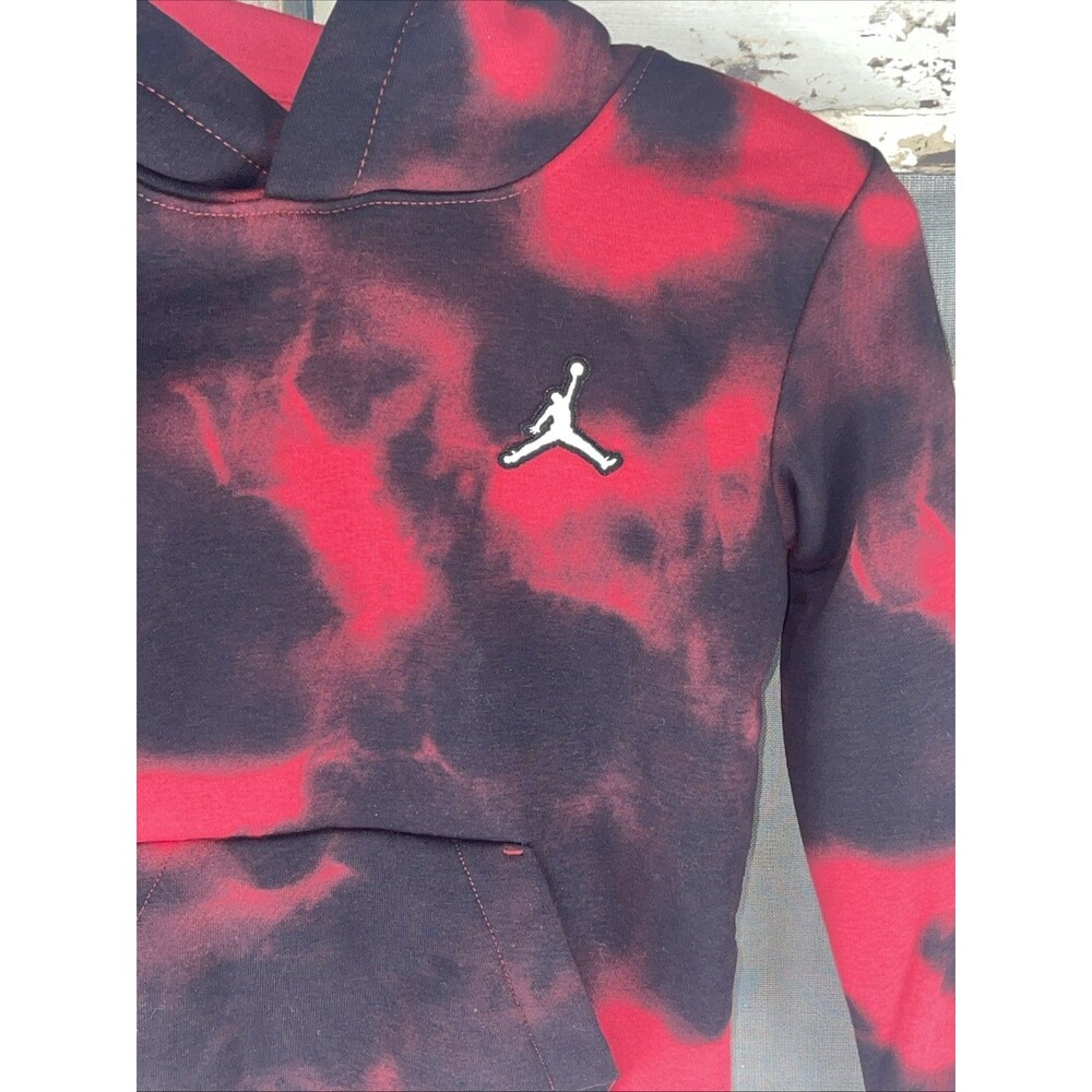 Nike Air Jordan Kids Reverse Tie Dye Pullover Hoodie Black Red Gym Sz 6 NWT - Picture 2 of 8